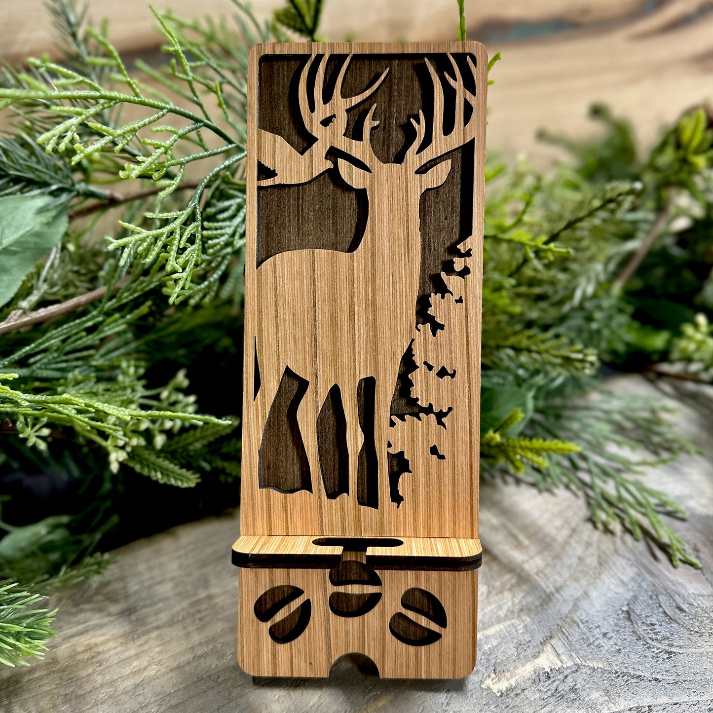 Wood Phone Stand and Decor - Whitetail Buck