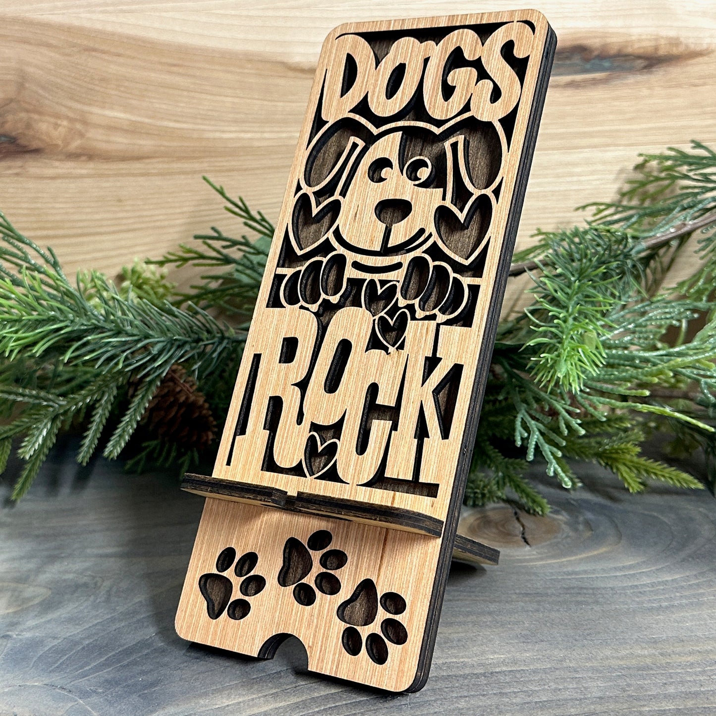 Wood Phone Stand and Decor - Dogs Rock
