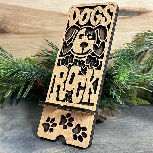 Wood Phone Stand and Decor - Dogs Rock
