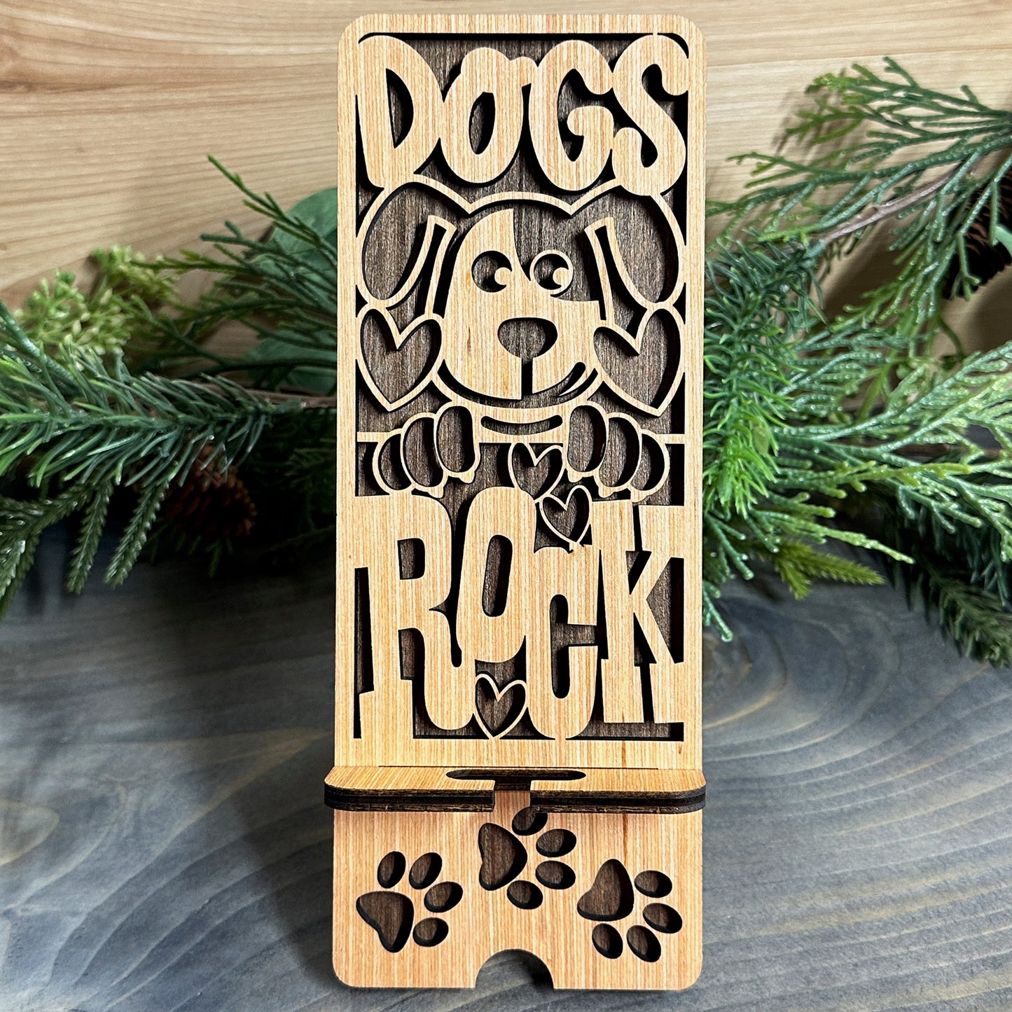 Wood Phone Stand and Decor - Dogs Rock
