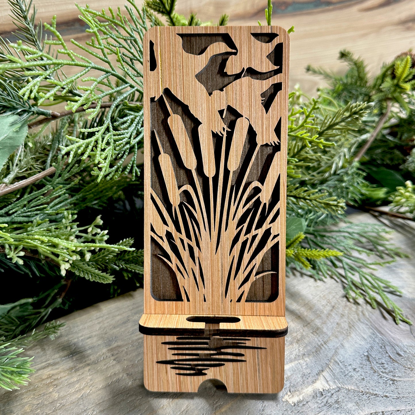 Wood Phone Stand and Decor - Mallard Duck Scene