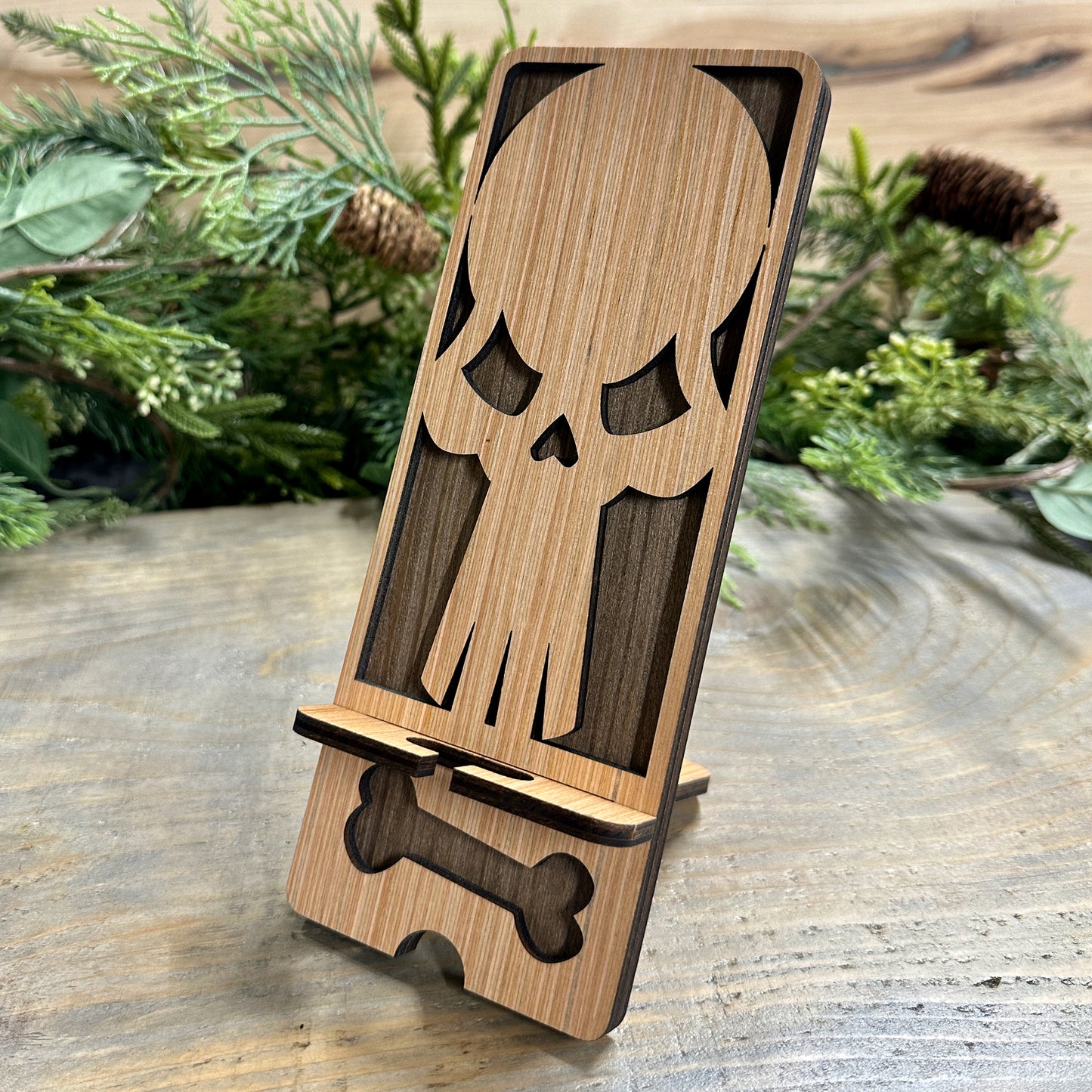 Wood Phone Stand and Decor - Skull Design