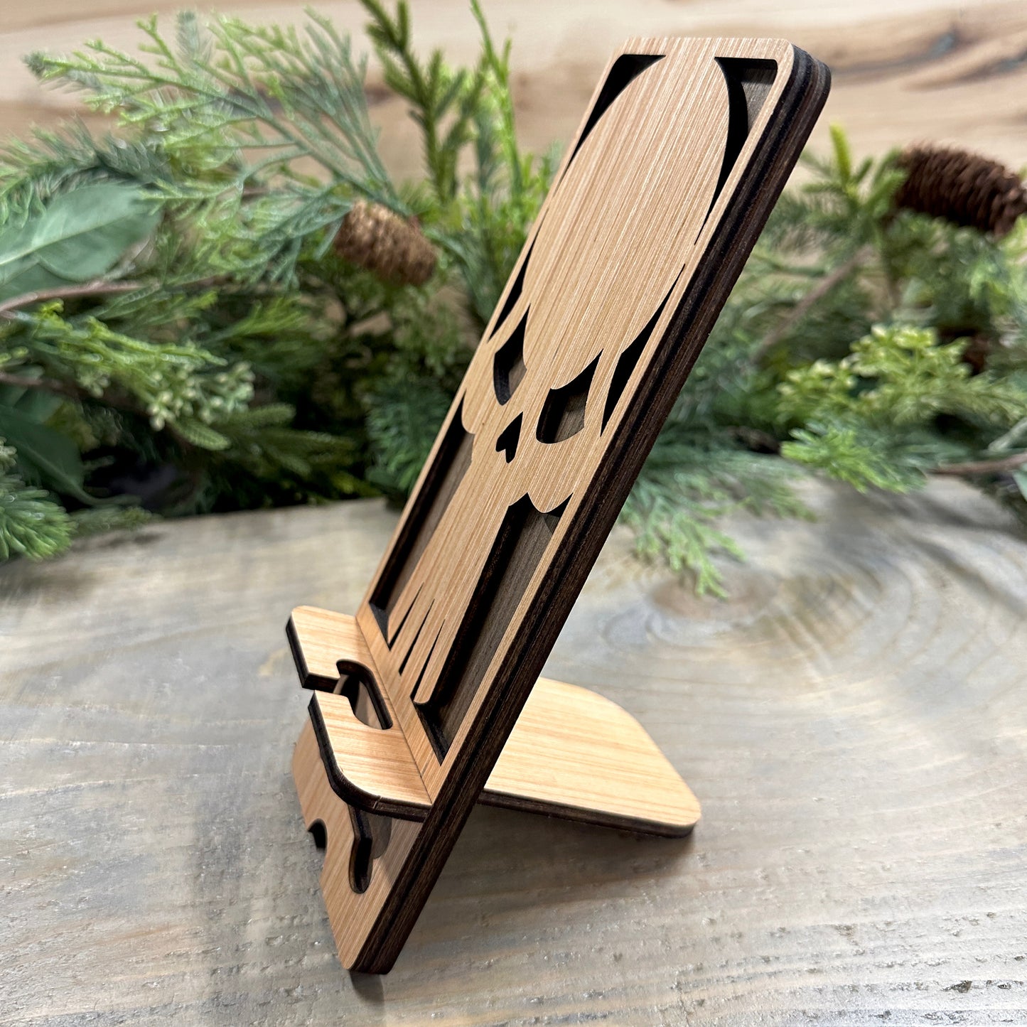 Wood Phone Stand and Decor - Skull Design