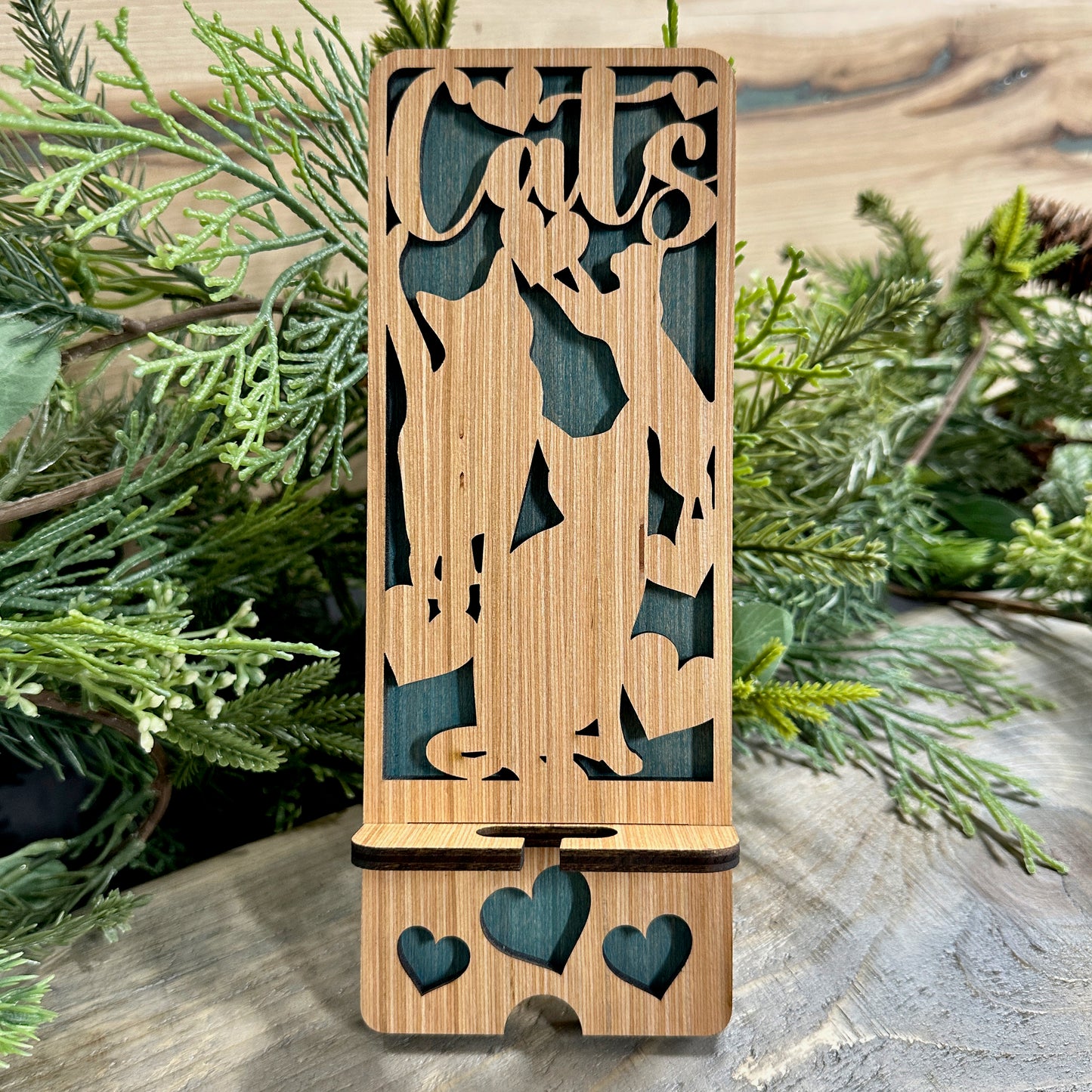 Wood Phone Stand and Decor - I Love Cats
