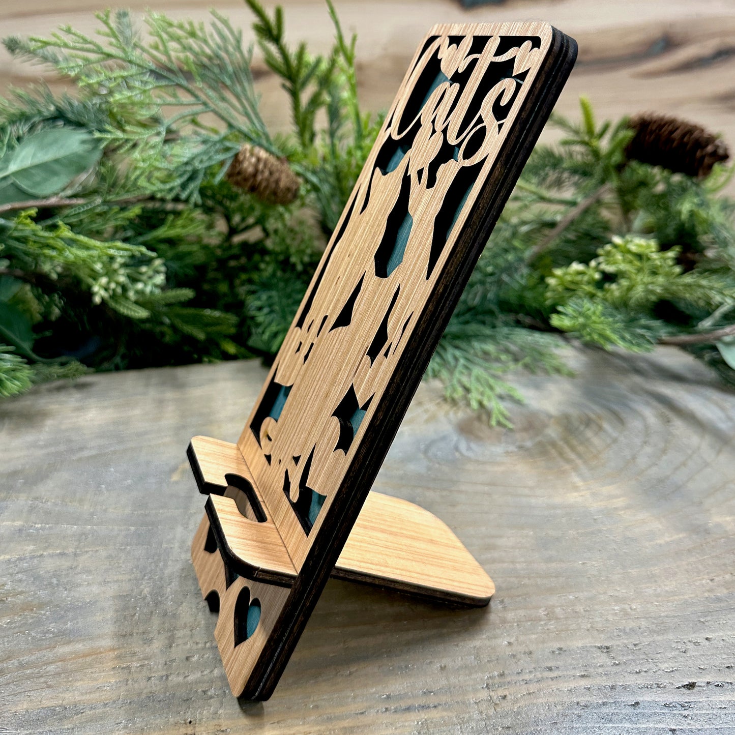 Wood Phone Stand and Decor - I Love Cats