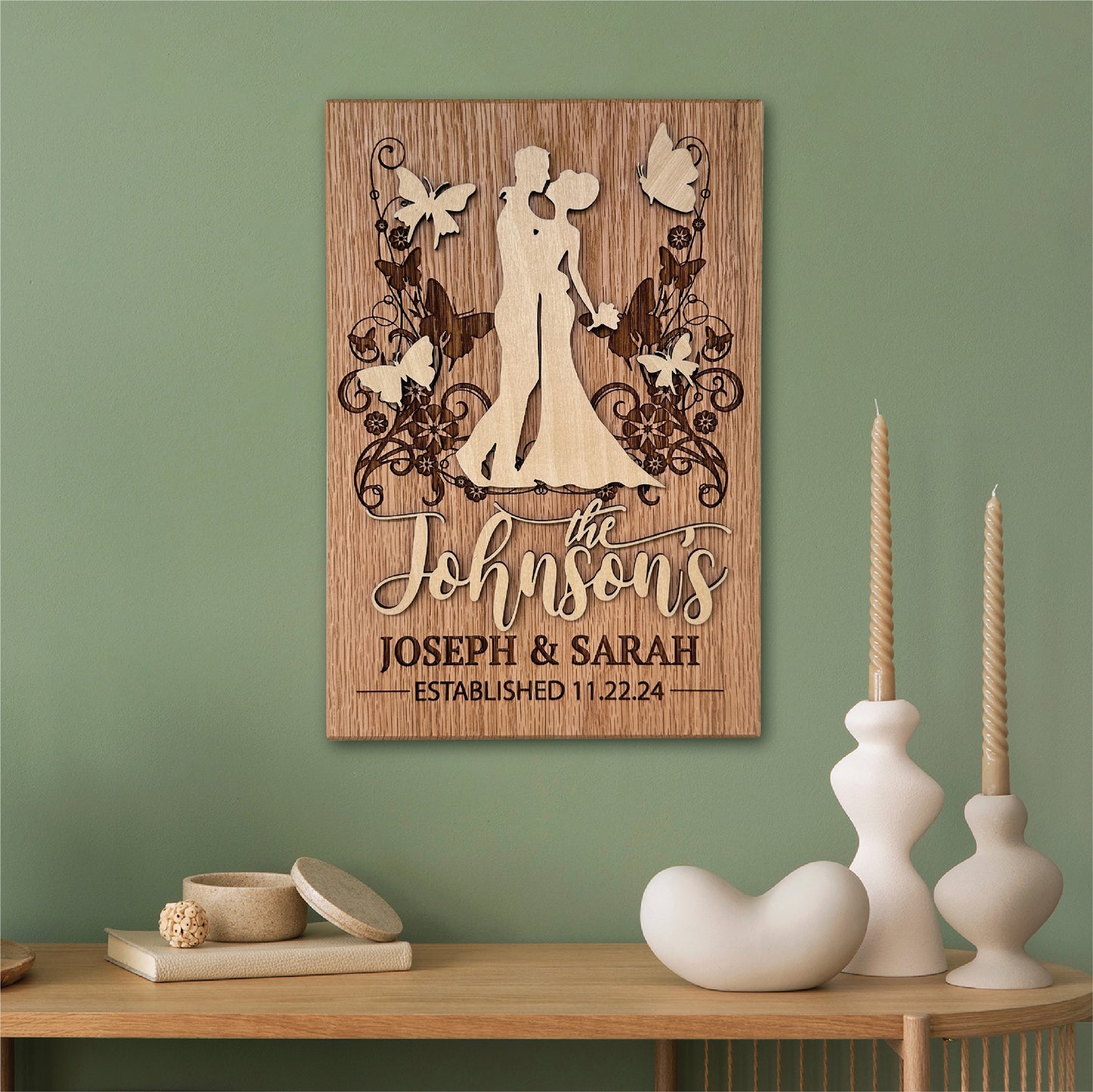 Personalized Floral Themed Engraved and Raised Cut Wedding Gift