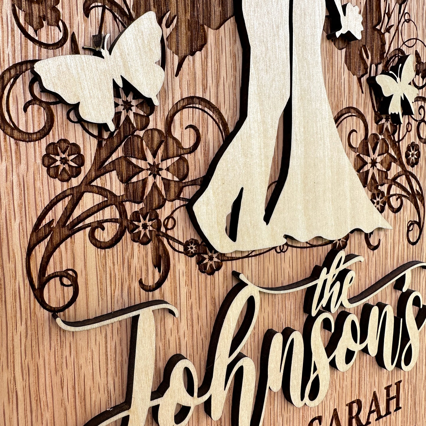 Personalized Floral Themed Engraved and Raised Cut Wedding Gift