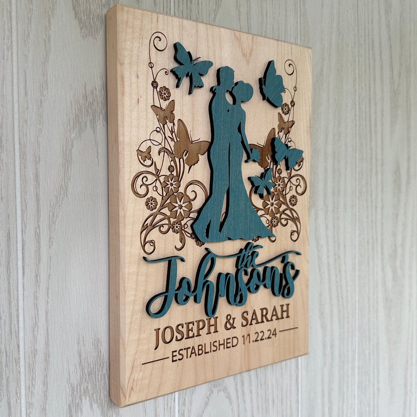 Personalized Floral Themed Engraved and Raised Cut Wedding Gift
