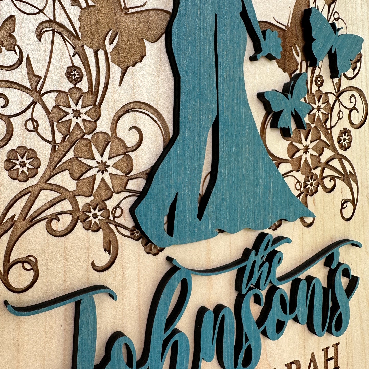 Personalized Floral Themed Engraved and Raised Cut Wedding Gift