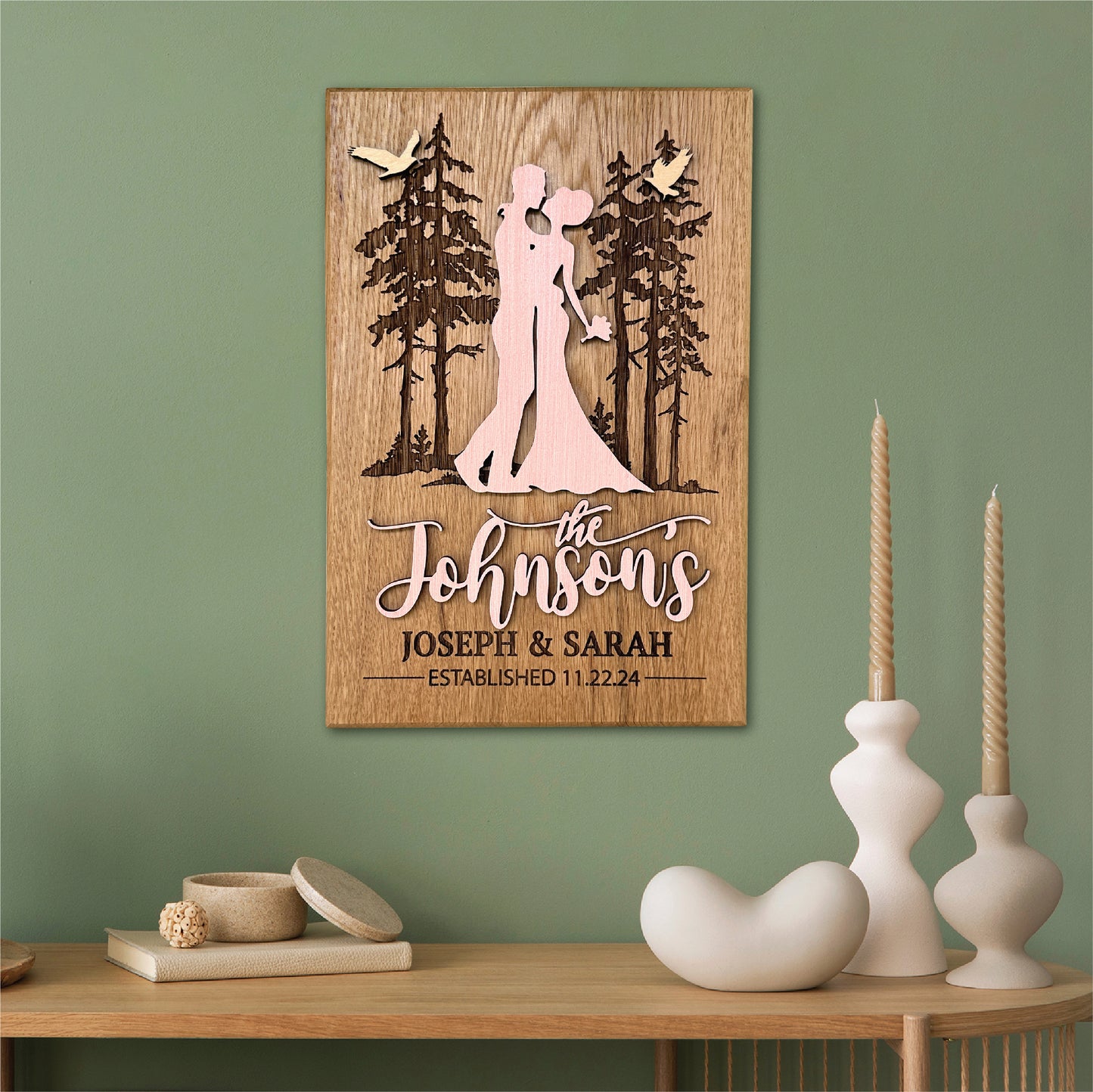 Personalized Tall Pines Engraved and Raised Cut Wedding Gift