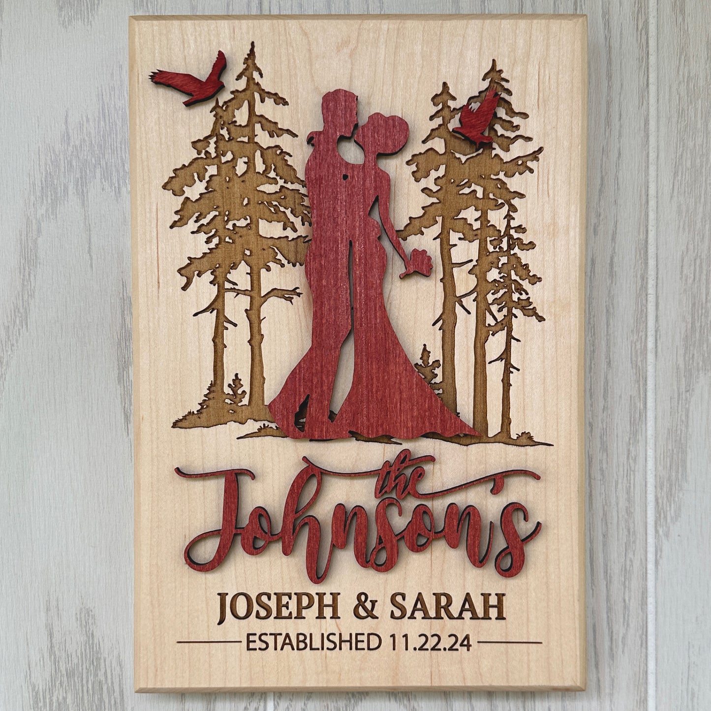 Personalized Tall Pines Engraved and Raised Cut Wedding Gift