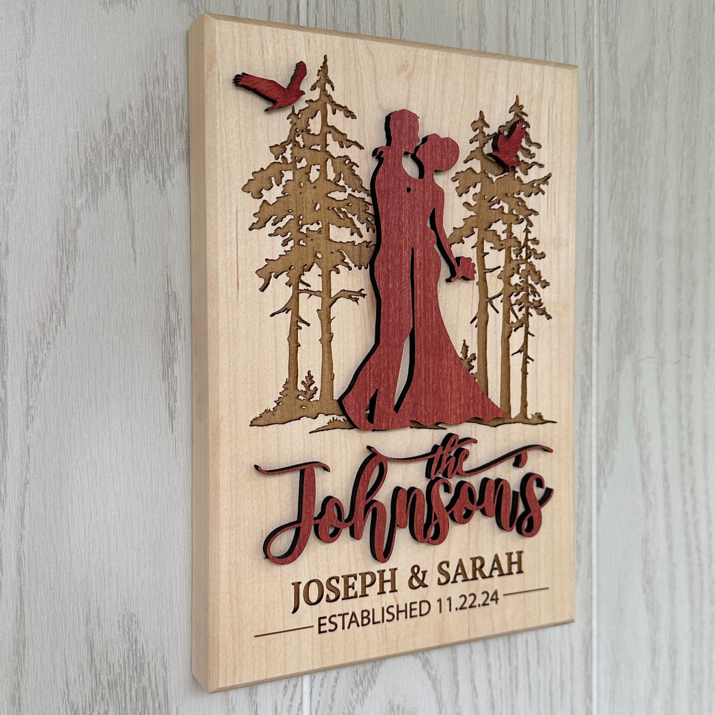 Personalized Tall Pines Engraved and Raised Cut Wedding Gift