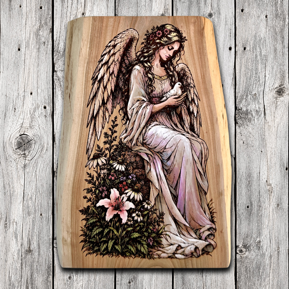 Hand Painted - Guardian Angel & Dove