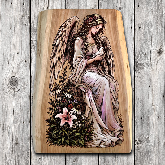 Hand Painted - Guardian Angel & Dove
