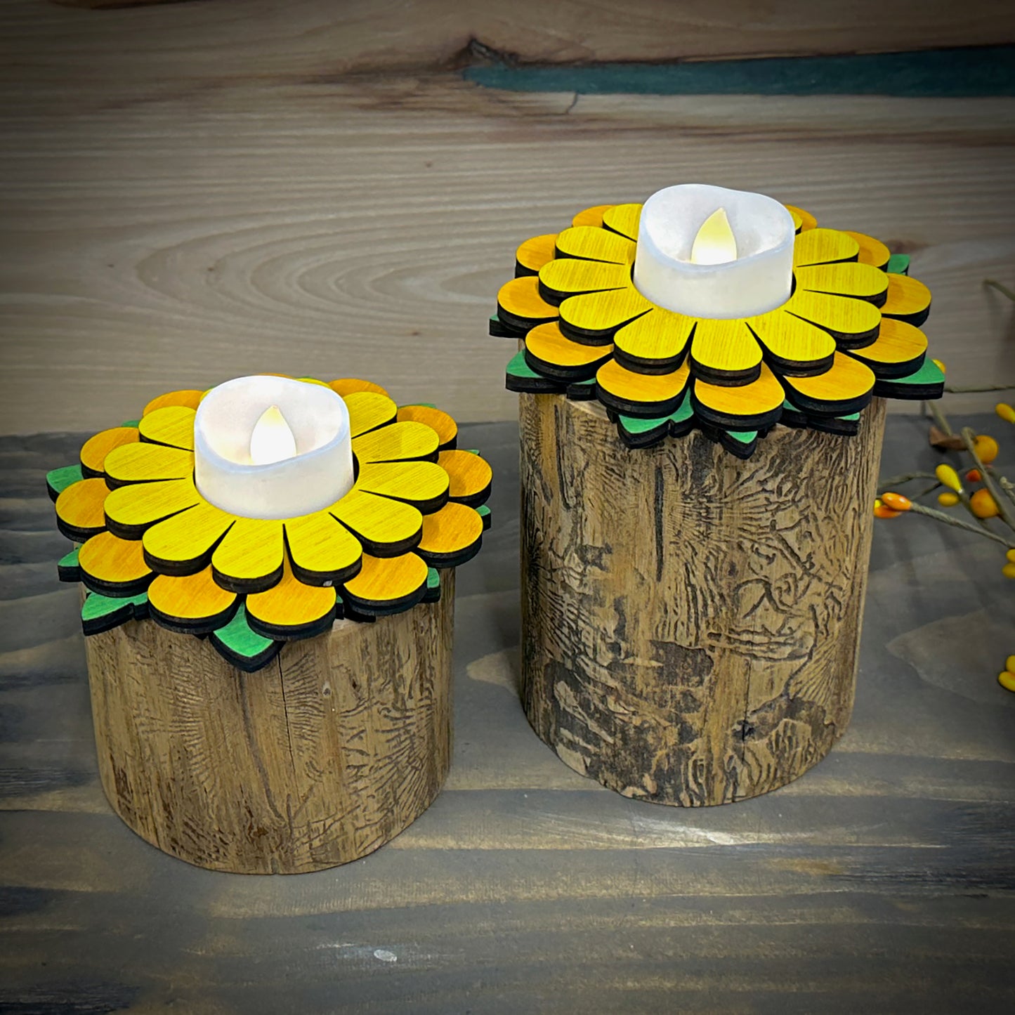 Rustic Flower Wood Branch Candle holder