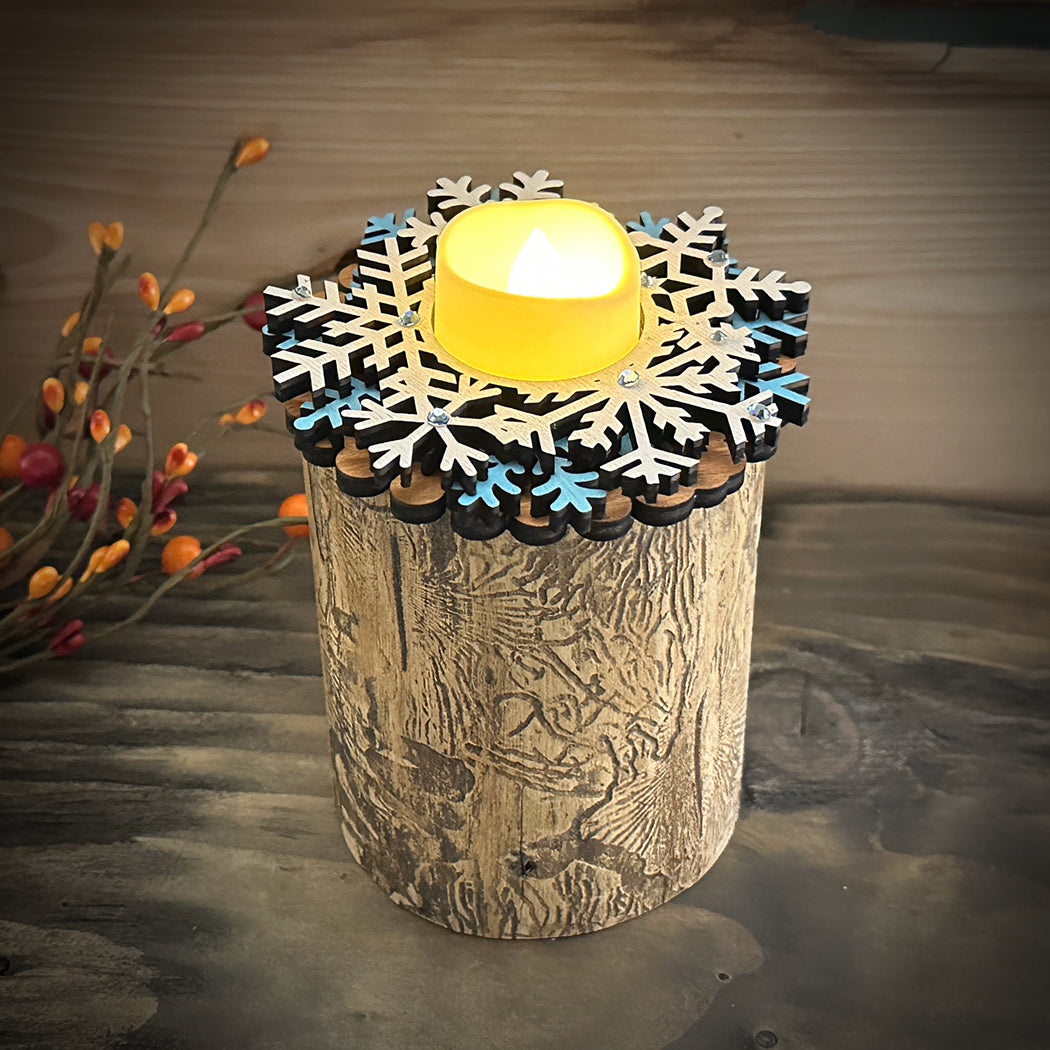 Rustic Snowflake Wood Branch Candle holder