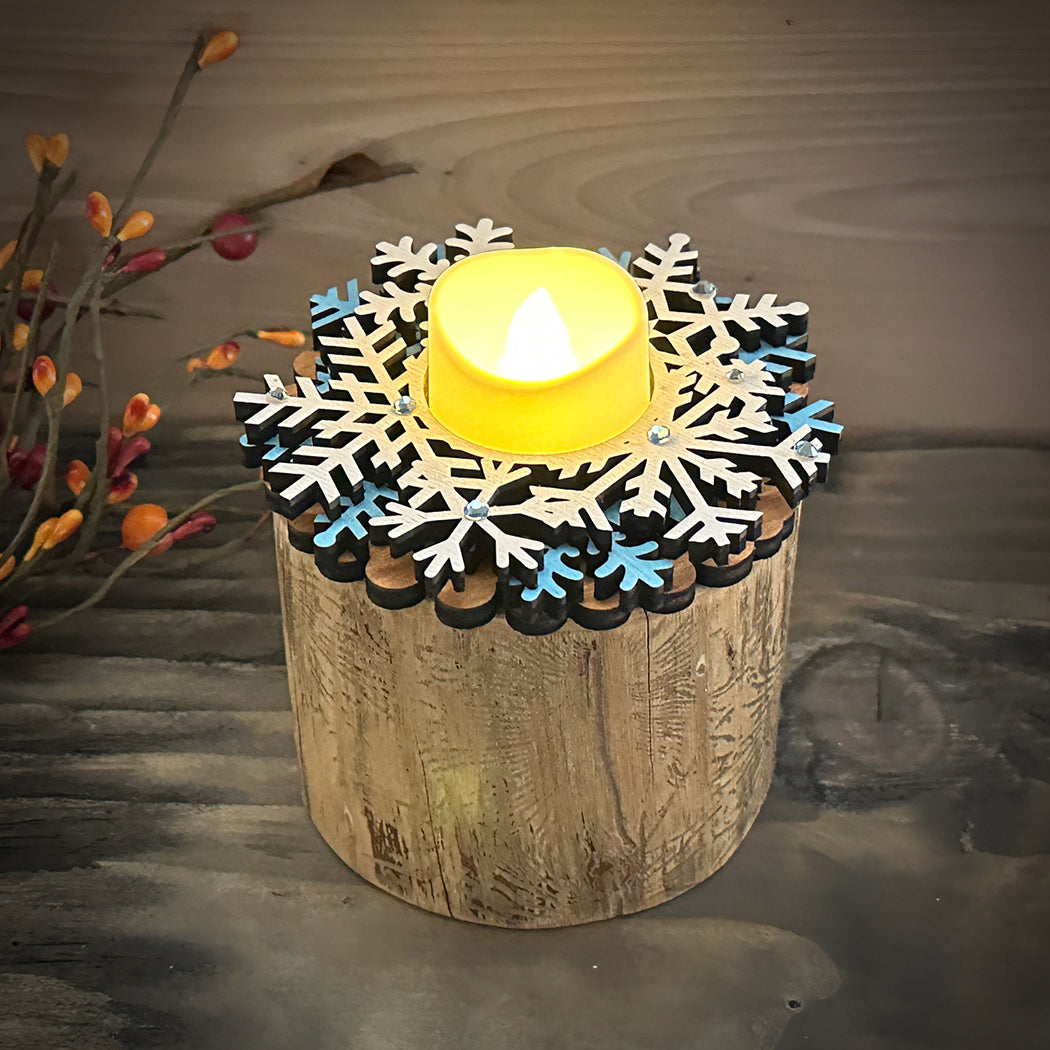 Rustic Snowflake Wood Branch Candle holder