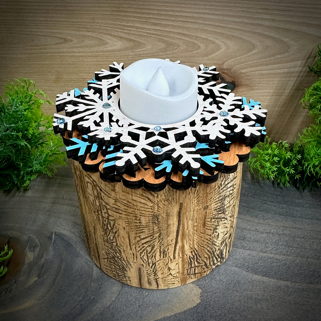 Rustic Snowflake Wood Branch Candle holder