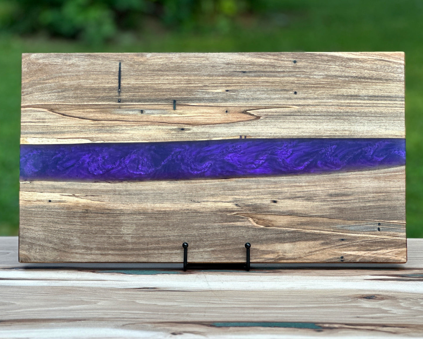 Spalted Maple Wood and Deep Purple Epoxy Cutting Board