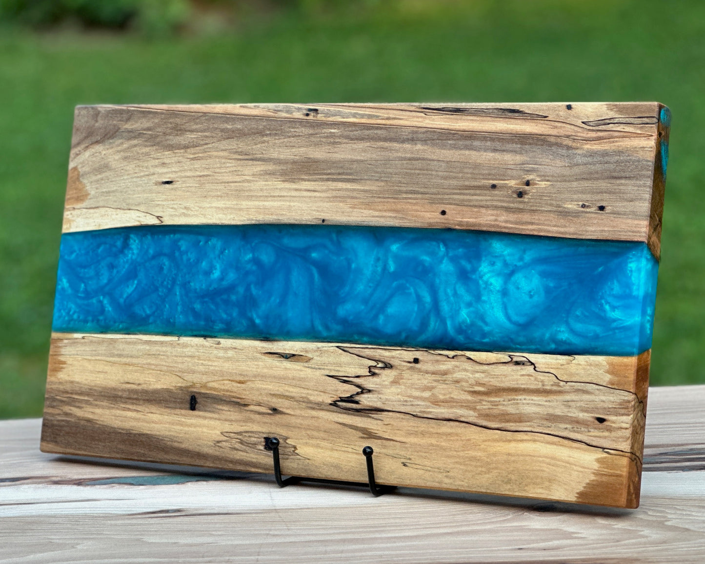 Spalted Maple Wood and Blue Epoxy Cutting Board