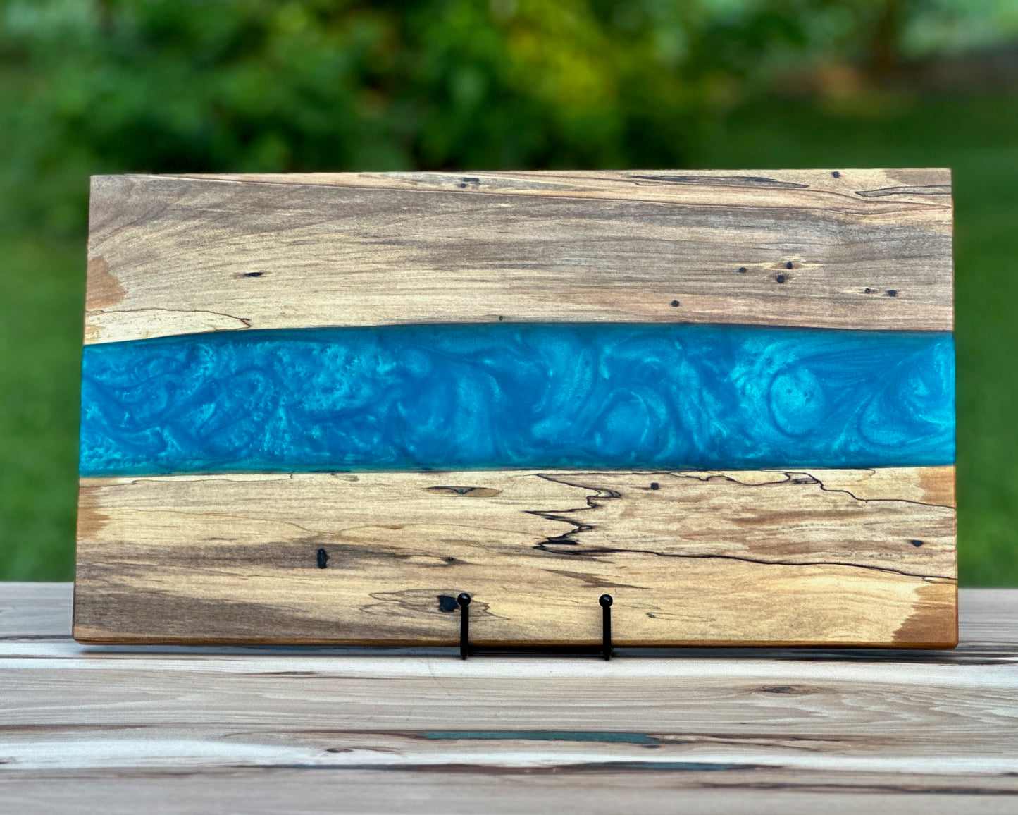 Spalted Maple Wood and Blue Epoxy Cutting Board