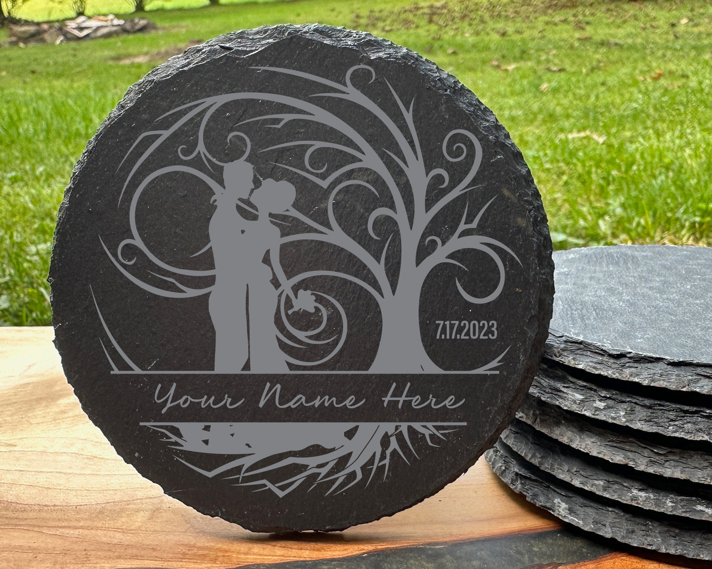 Personalized Whimsical Wedding Slate Coaster