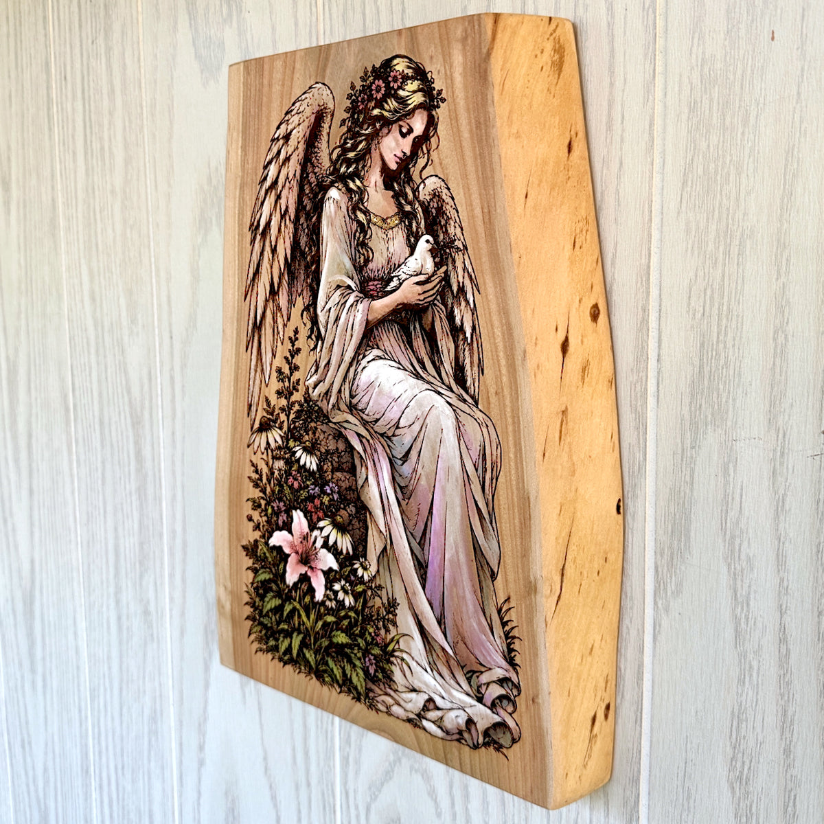 Hand Painted - Guardian Angel & Dove