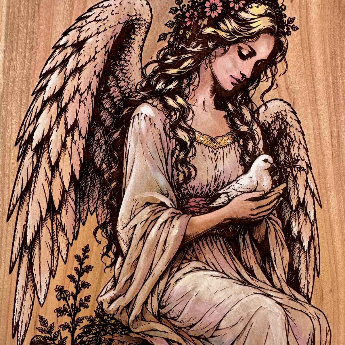 Hand Painted - Guardian Angel & Dove