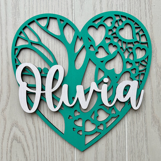 Tree and Hearts Nursery Name Sign