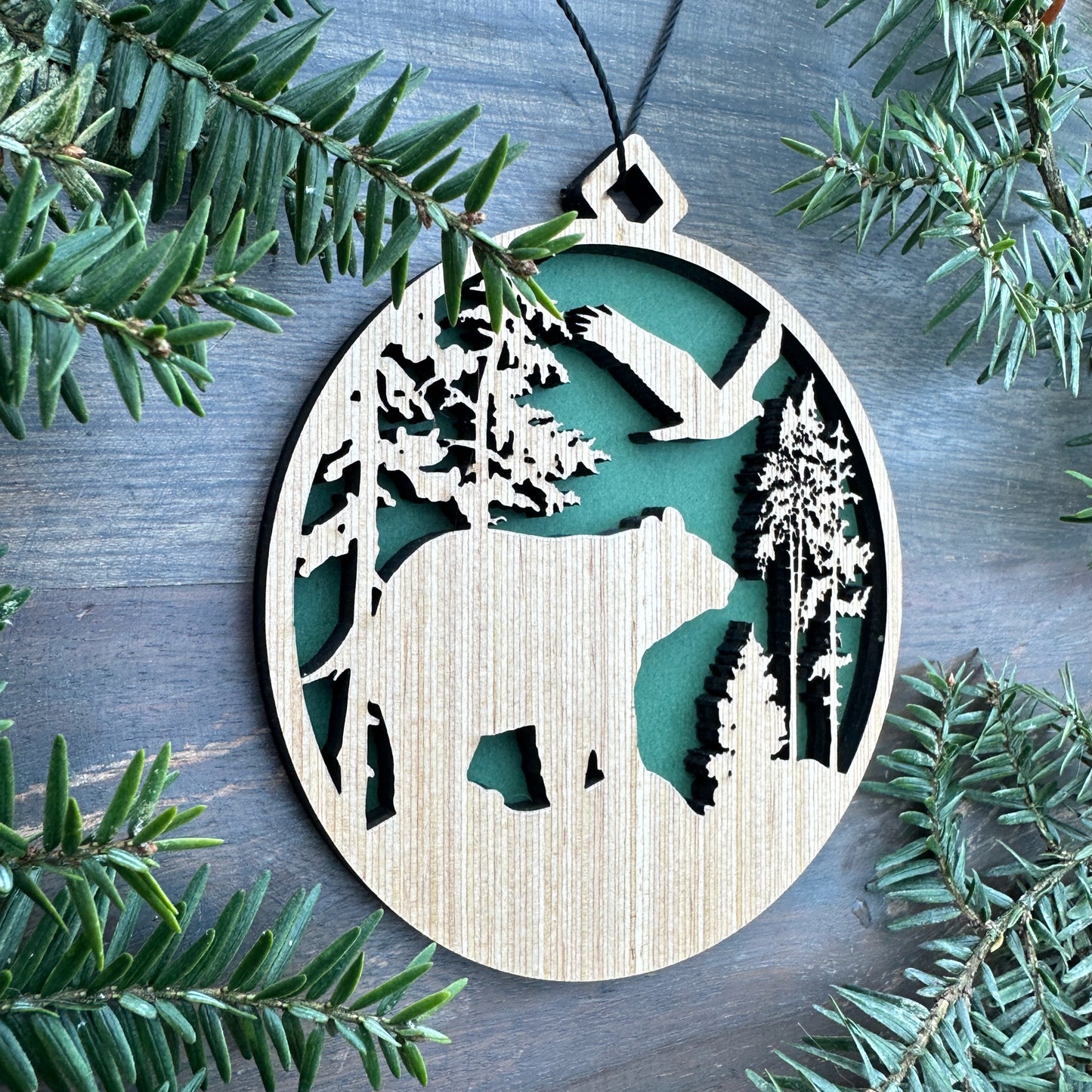Black Bear Scene Wood Ornament