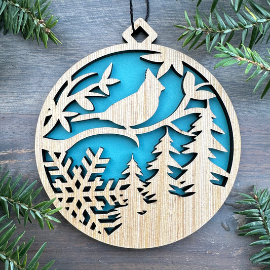 Cardinal Scene Wood Ornament