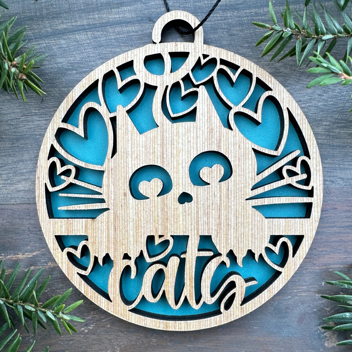 Cat Hearts Wood Ornament
