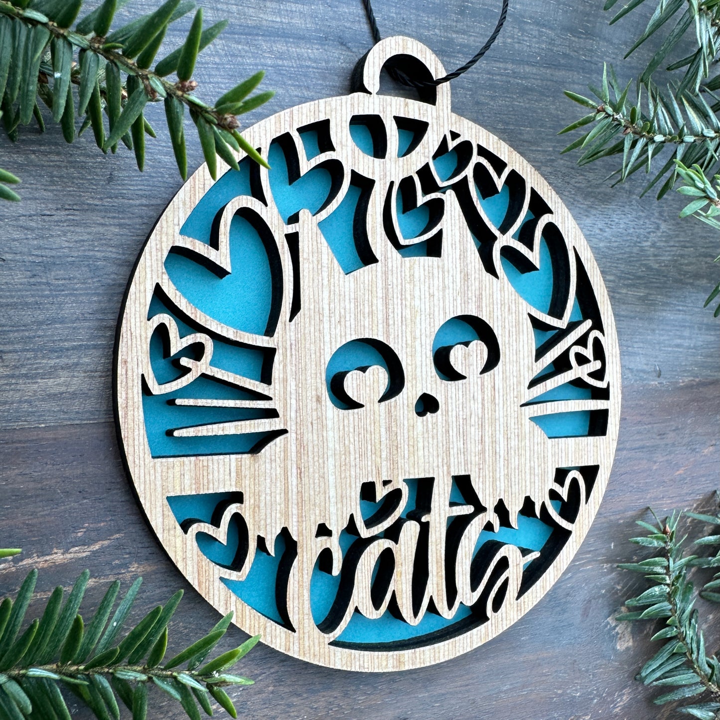Cat Hearts Wood Ornament