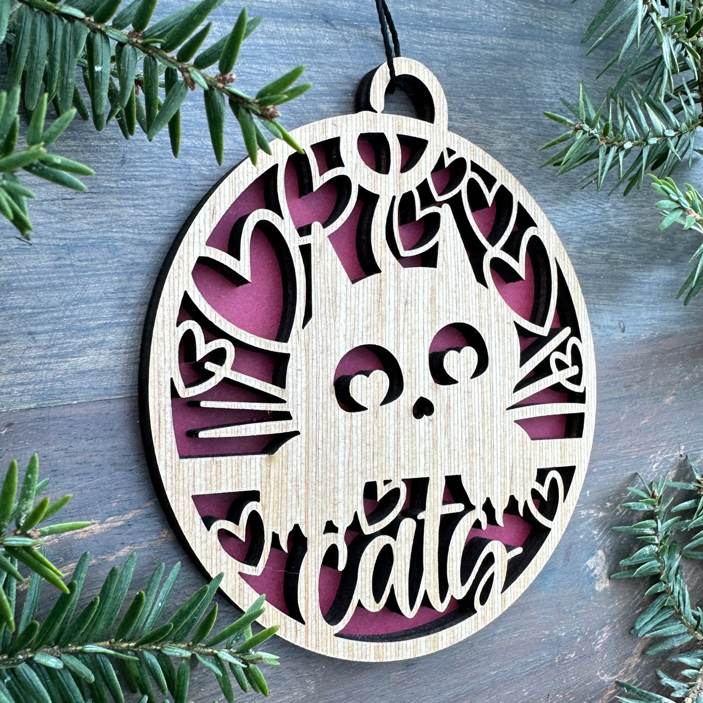 Cat Hearts Wood Ornament