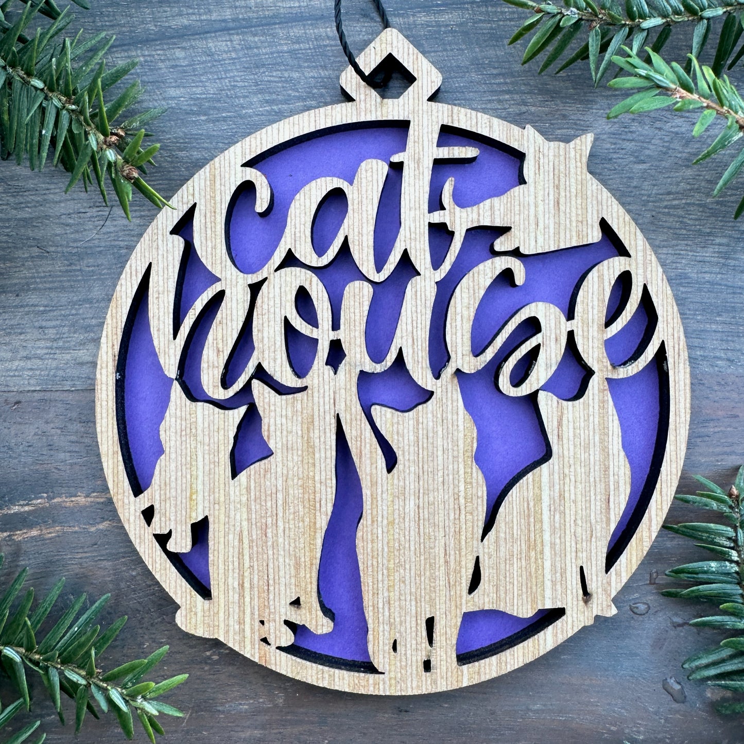 Fun Cat House Wood Ornament with Lots of Cats