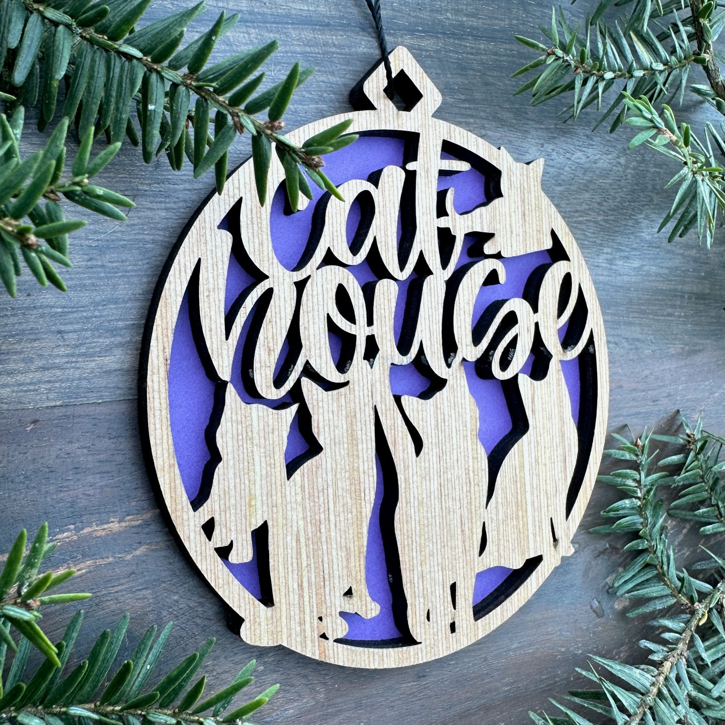Fun Cat House Wood Ornament with Lots of Cats