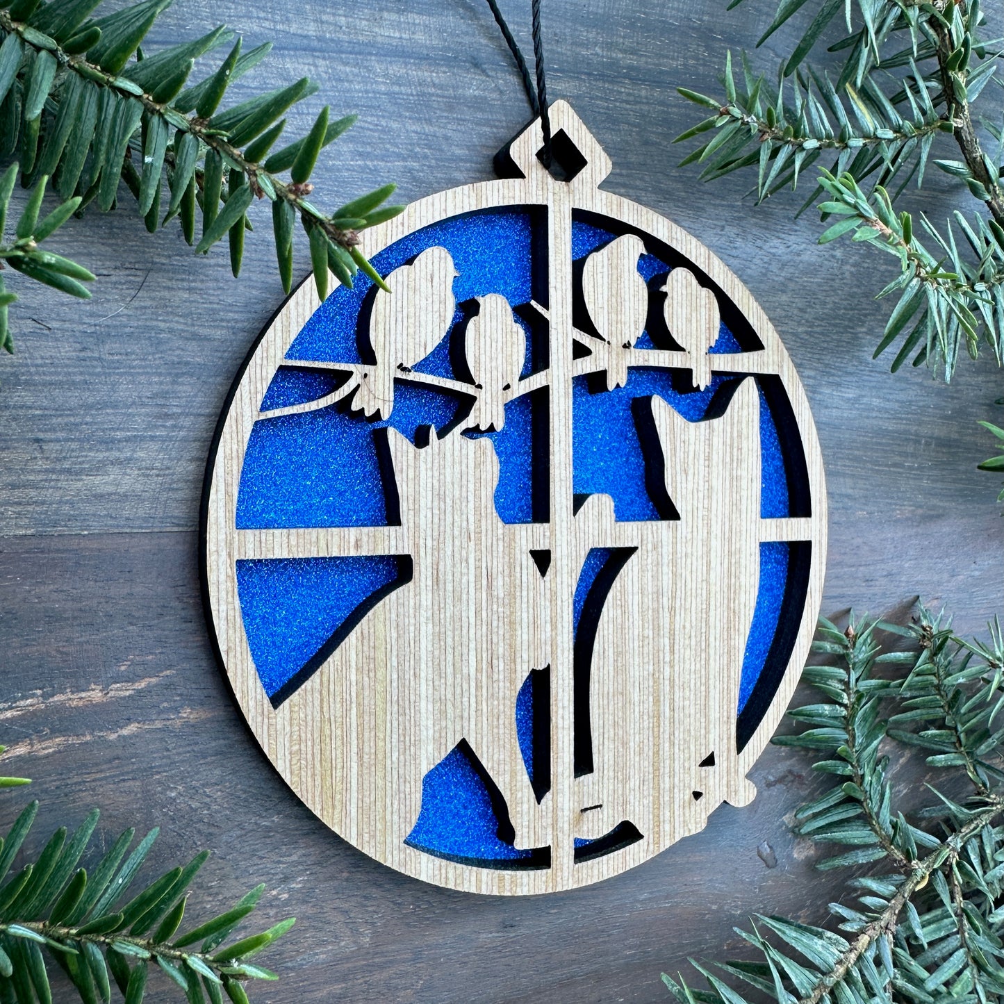 Cat in Window with Birds Wood Ornament