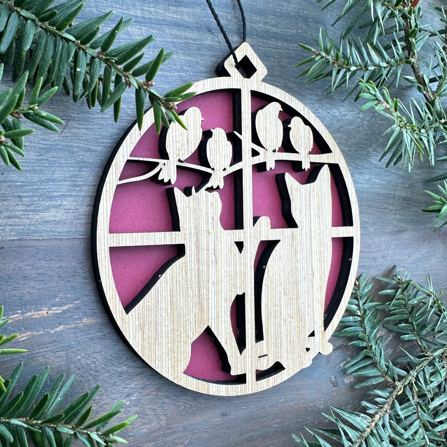 Cat in Window with Birds Wood Ornament