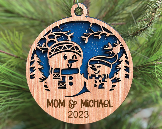Personalized  Mom & Child Snowman Ornament