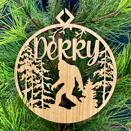 Rustic Derry, PA Bigfoot Wood Ornament