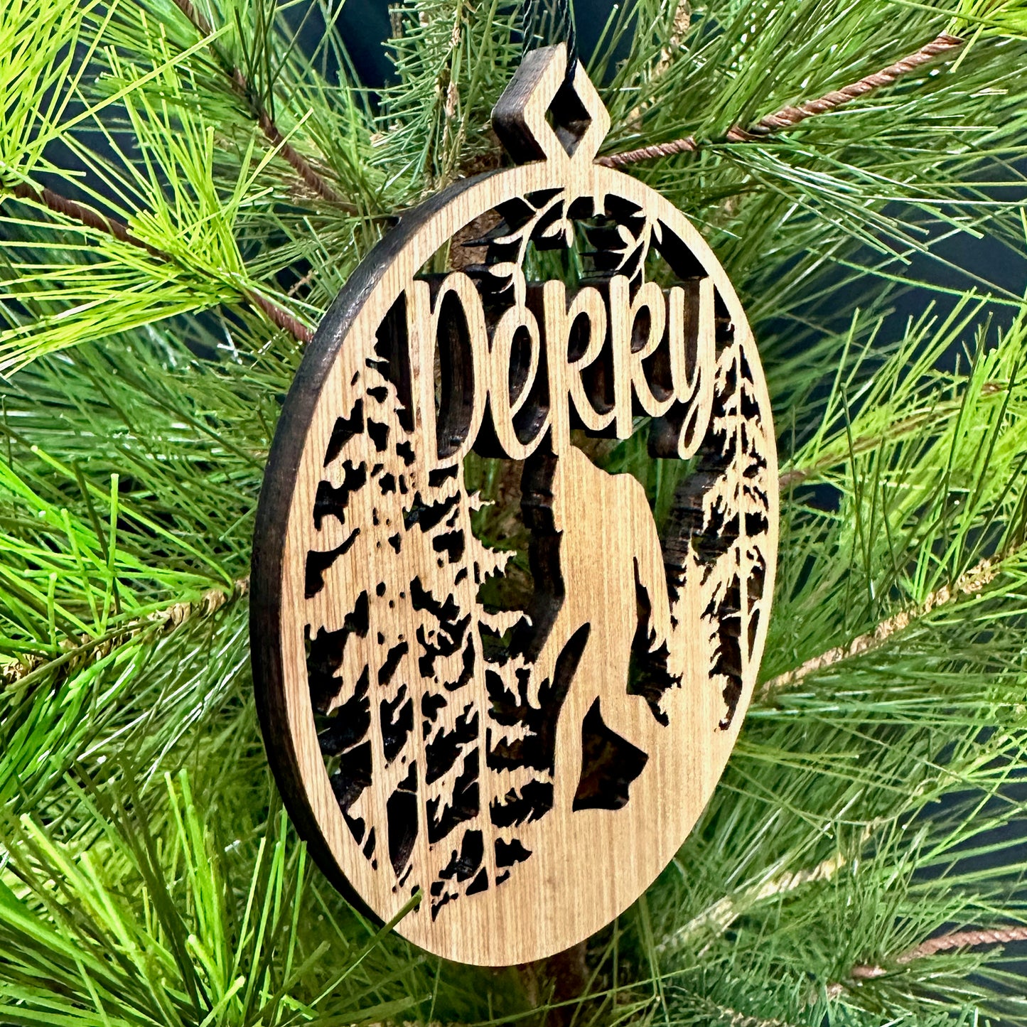 Rustic Derry, PA Bigfoot Wood Ornament