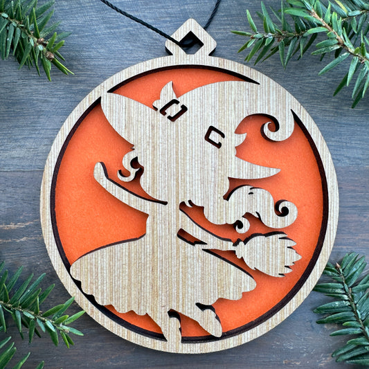 Happy Witch Halloween Wood Ornament