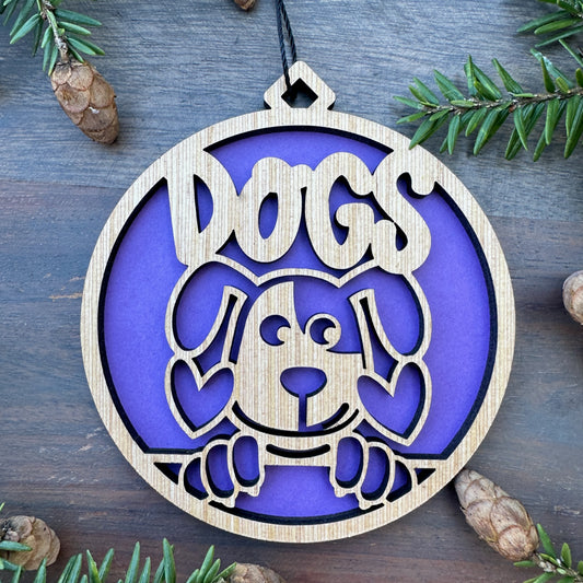 Dogs with Hearts Wood Ornament