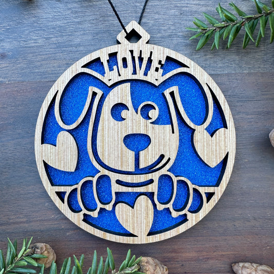 Love Dogs Wood Ornament - 7 Colors - 2 Sizes