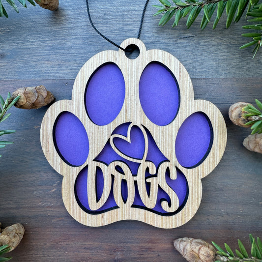 Heart Dogs Paw Wood Ornament - 7 Colors - 2 Sizes