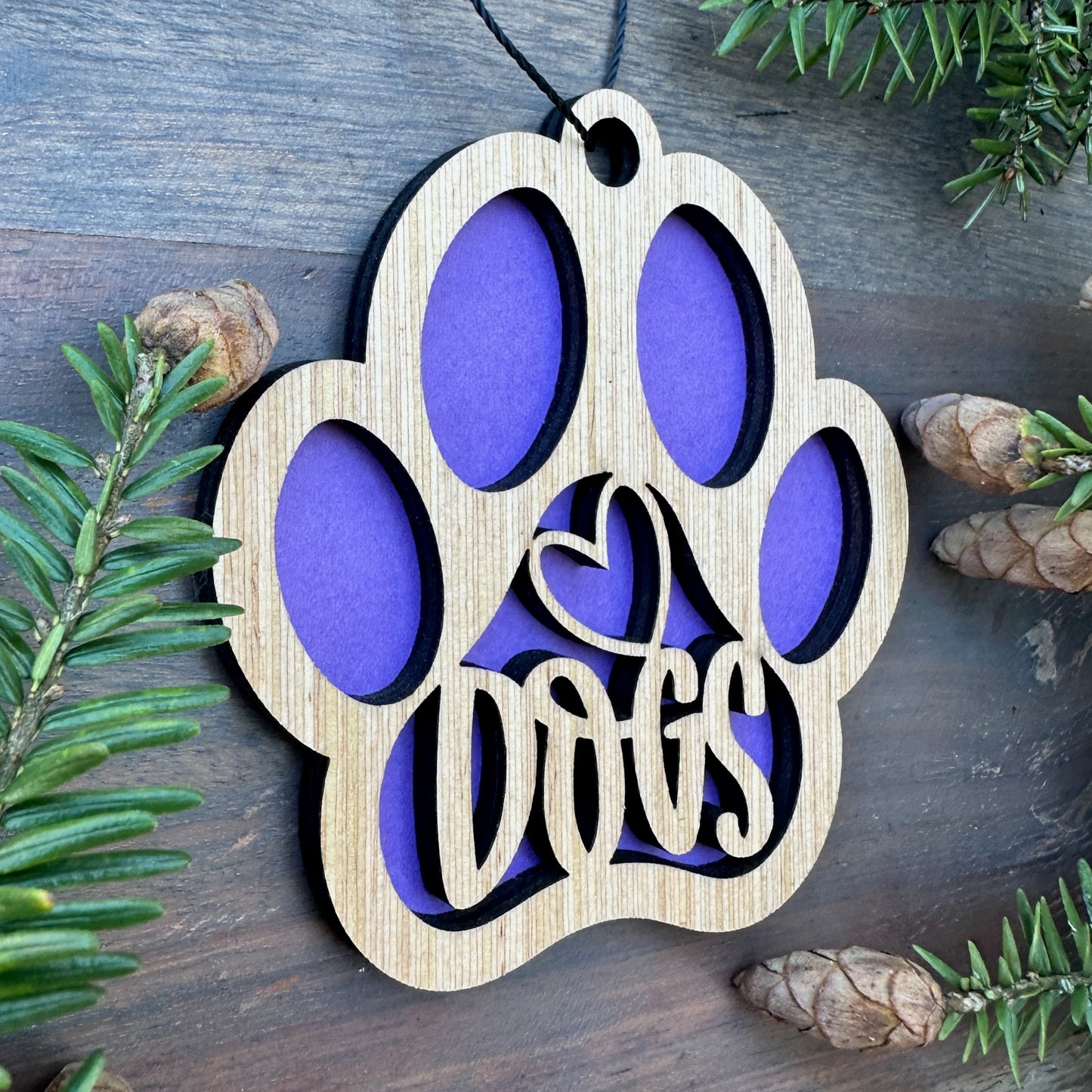 Heart Dogs Paw Wood Ornament - 7 Colors - 2 Sizes
