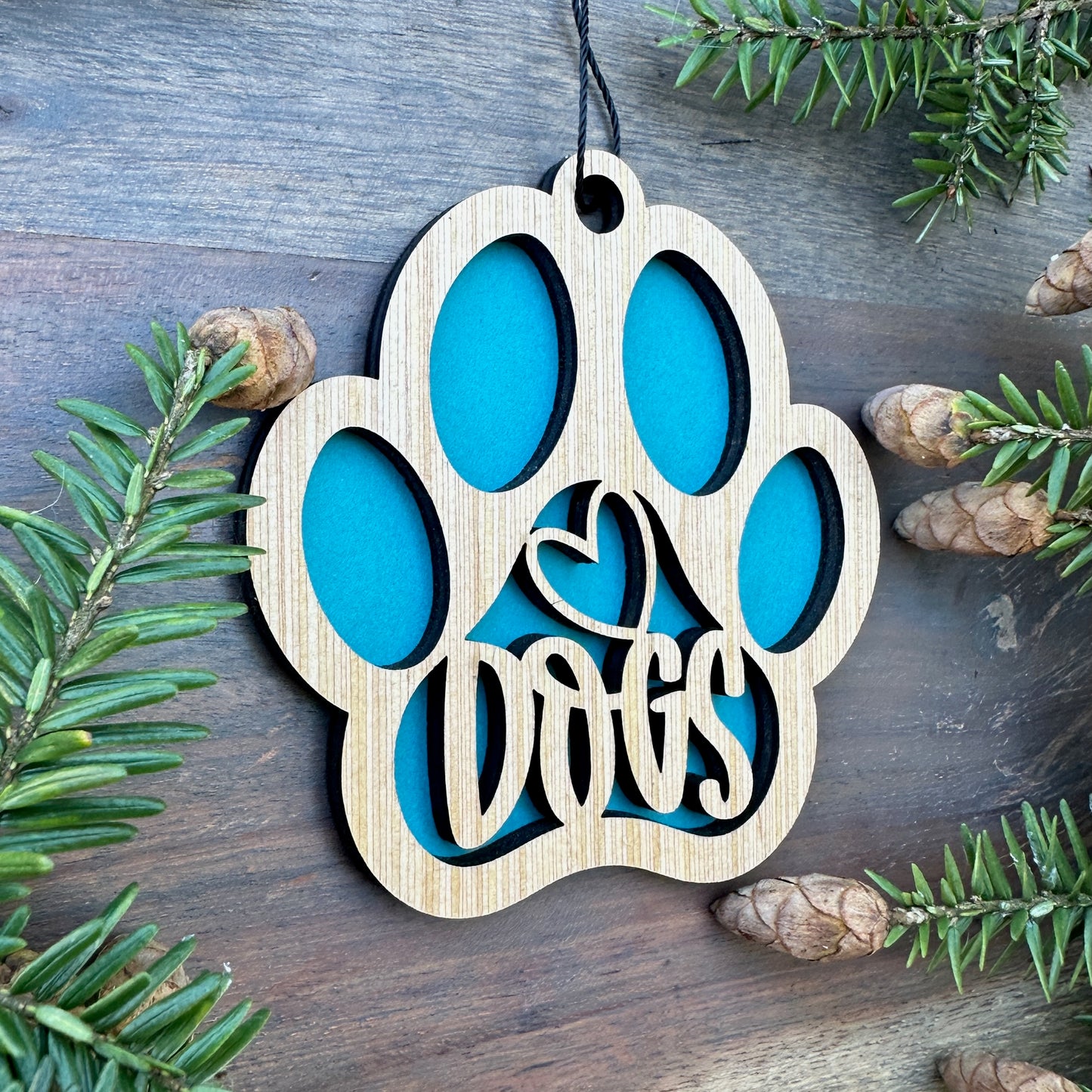 Heart Dogs Paw Wood Ornament - 7 Colors - 2 Sizes