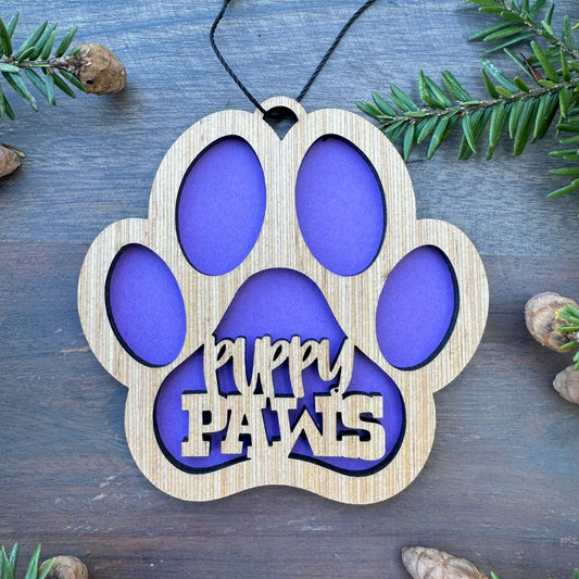 Puppy Paw Wood Ornament - 7 Colors - 2 Sizes