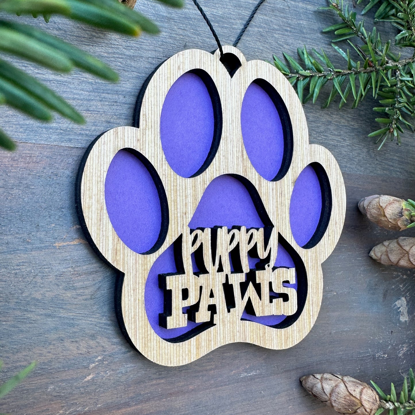 Puppy Paw Wood Ornament - 7 Colors - 2 Sizes