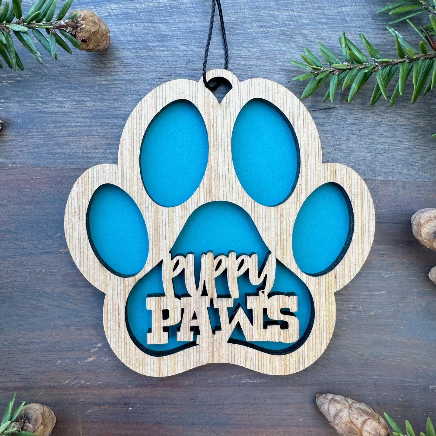 Puppy Paw Wood Ornament - 7 Colors - 2 Sizes